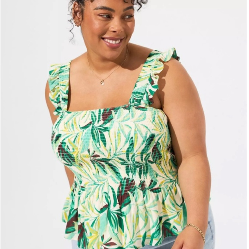 Torrid Peplum Crinkle Gauze Smocked Tank Top Blouse sz 2 18/20 2X 18 20